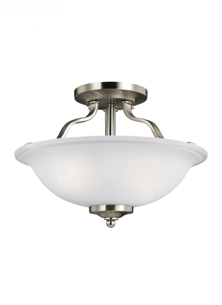 Emmons traditional 2-light LED indoor dimmable ceiling semi-flush mount in brushed nickel silver fin