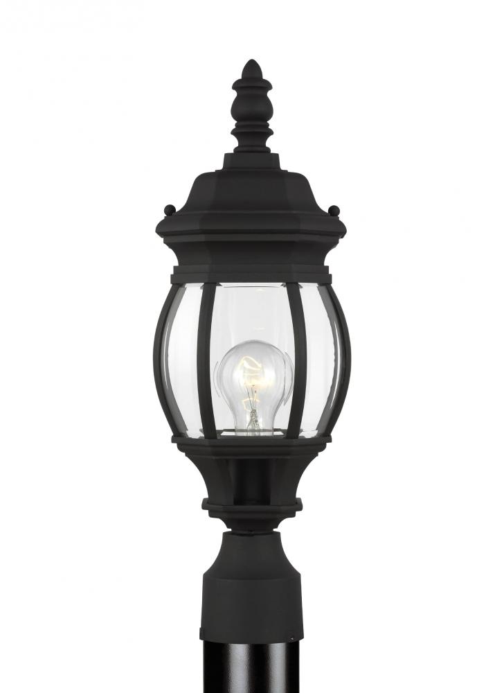 Wynfield traditional 1-light outdoor exterior small post lantern in black finish with clear beveled