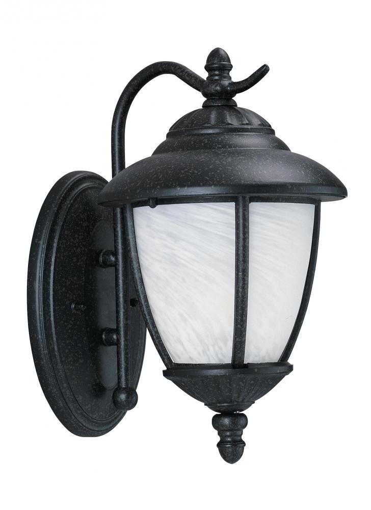 Yorktown transitional 1-light LED outdoor exterior medium wall lantern sconce in forged iron finish