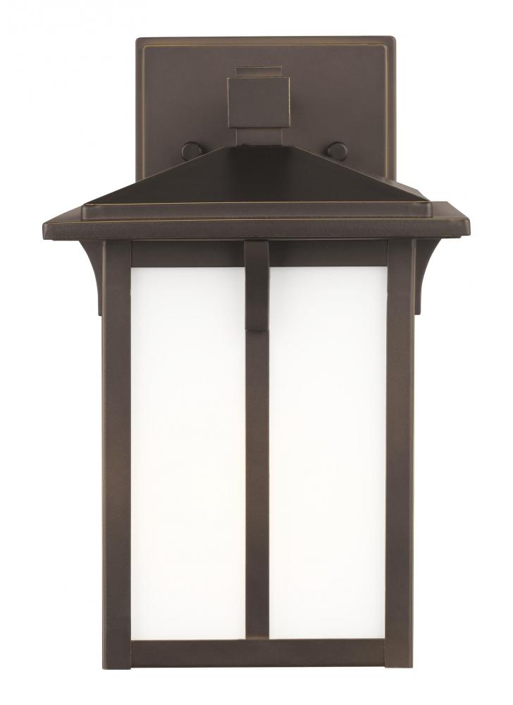 Tomek modern 1-light outdoor exterior small wall lantern sconce in antique bronze finish with etched