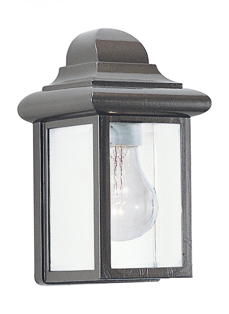 Mullberry Hill traditional 1-light outdoor exterior wall lantern sconce in bronze finish with clear