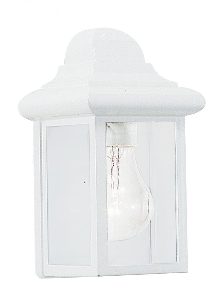 Mullberry Hill traditional 1-light outdoor exterior wall lantern sconce in white finish with clear b