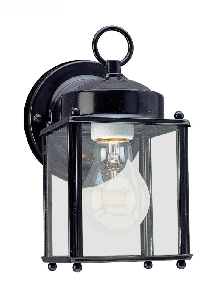 New Castle traditional 1-light outdoor exterior wall lantern sconce in black finish with clear glass