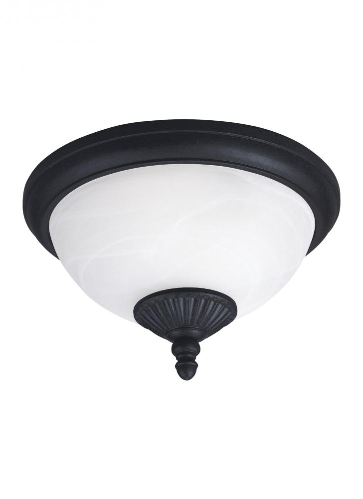Yorktown transitional 2-light outdoor exterior ceiling ceiling flush mount in forged iron finish wit