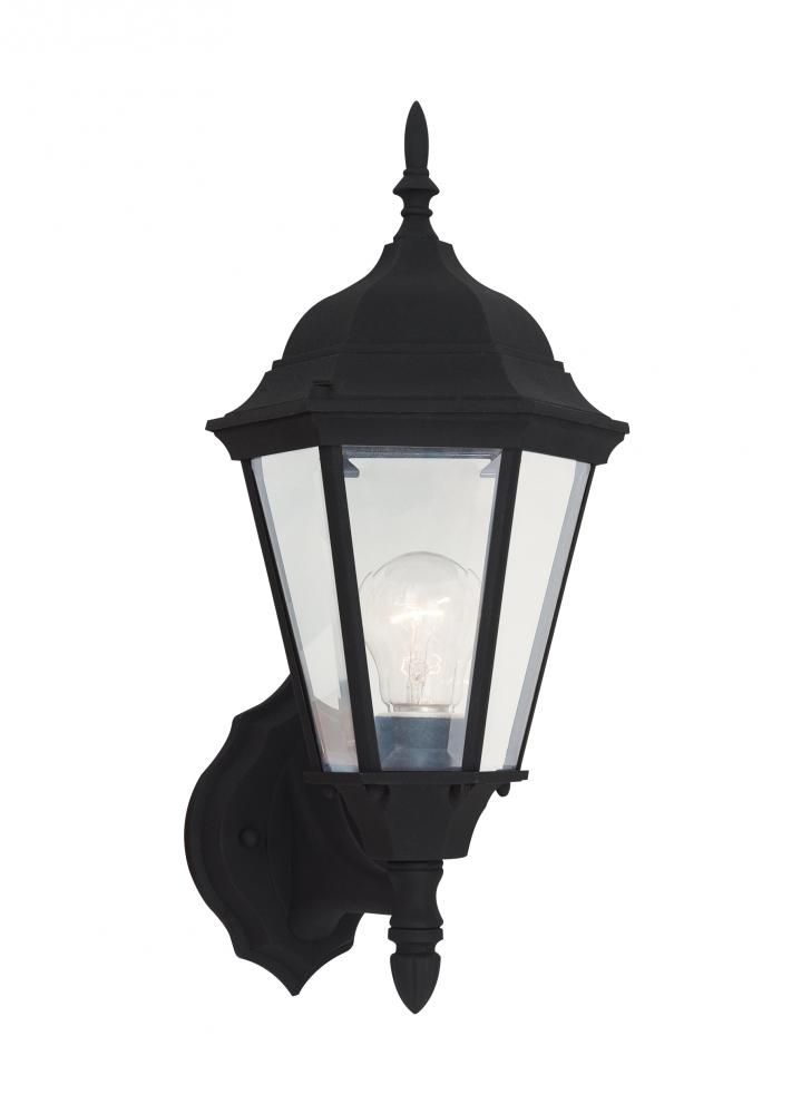 Bakersville traditional 1-light outdoor exterior wall lantern in black finish with clear beveled gla