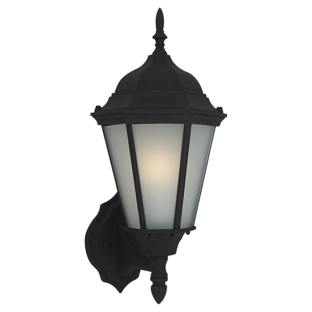 Bakersville traditional 1-light outdoor exterior wall lantern sconce in black finish with satin etch