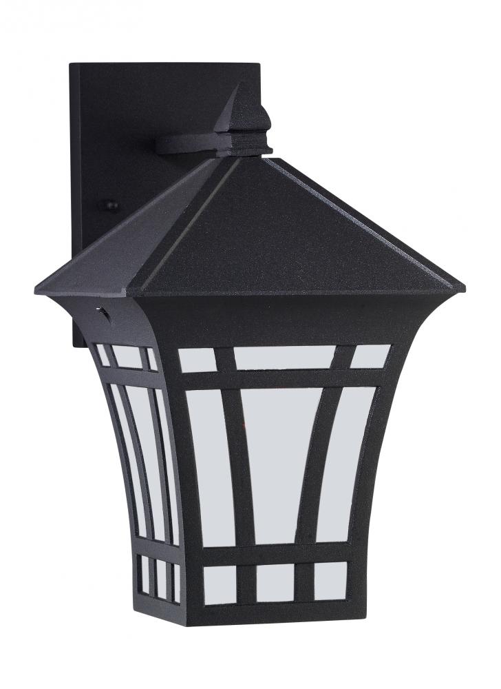 Herrington transitional 1-light outdoor exterior medium wall lantern sconce in black finish with etc