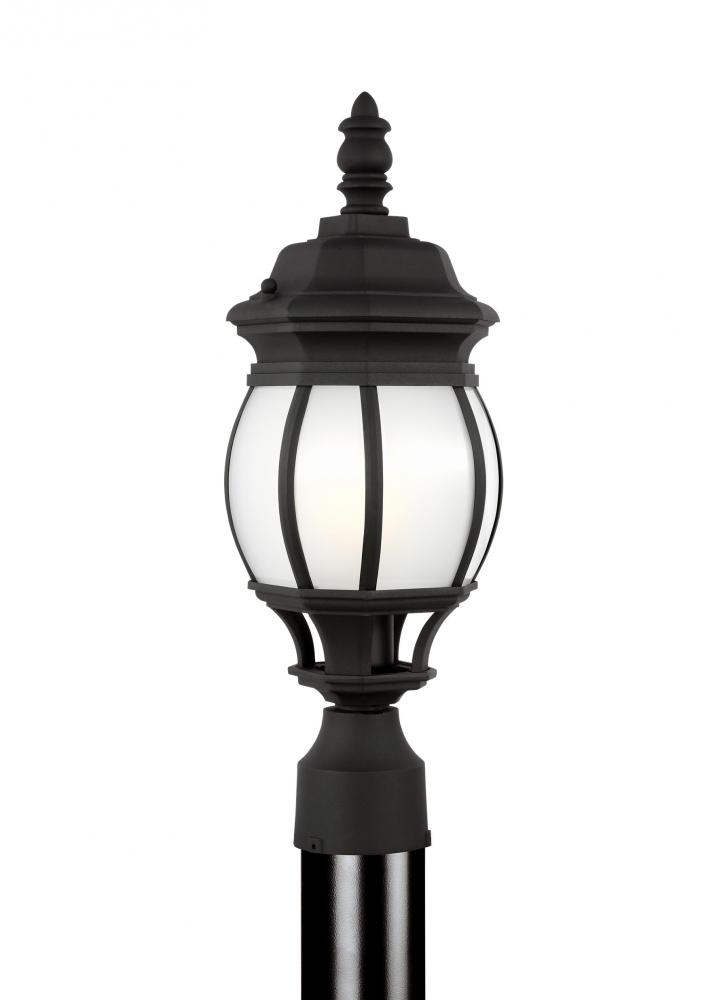 Wynfield traditional 1-light outdoor exterior small post lantern in black finish with frosted glass
