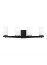 Generation Lighting 4424604EN3-112 - Alturas indoor dimmable LED 4-light wall bath sconce in a midnight black finish and etched white gla