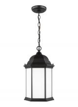 Generation Lighting 6238751-12 - Sevier traditional 1-light outdoor exterior ceiling hanging pendant in black finish with satin etche