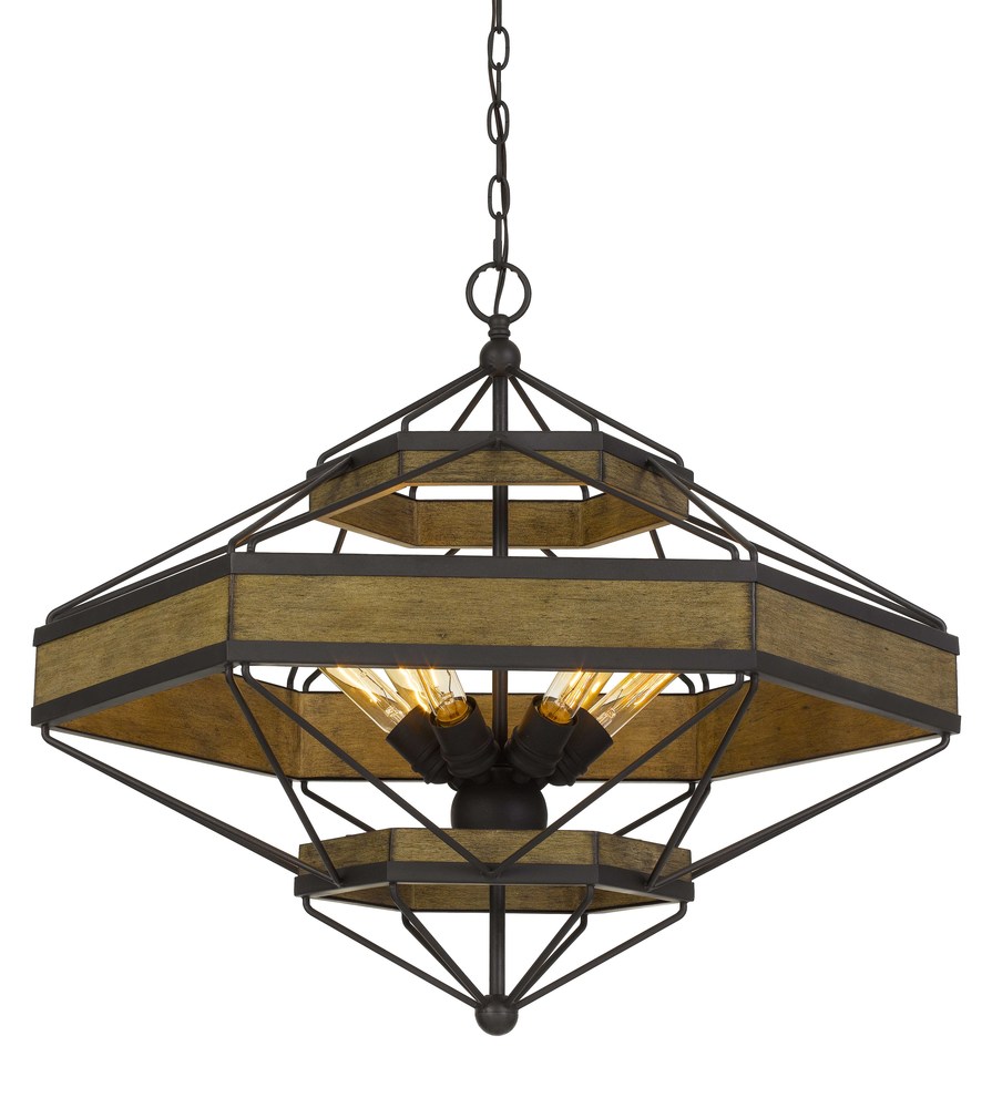 Alicante 60W X 6 Pine Wood/Metal Chandelier  (Edison Bulbs Not included)