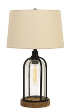 CAL Lighting BO-2840TB - 100W Ciney Glass/Metal/Pine Wood Table Lamp With 25W Night Light (Edison Bulb included)