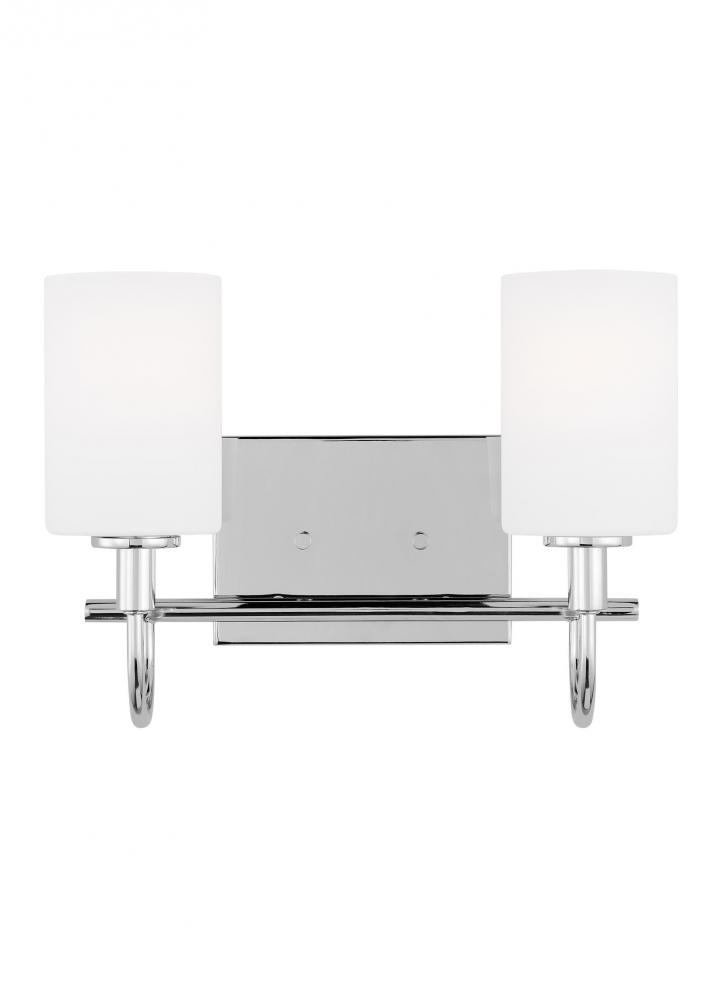 Oak Moore traditional 2-light LED indoor dimmable bath vanity wall sconce in chrome finish and etche