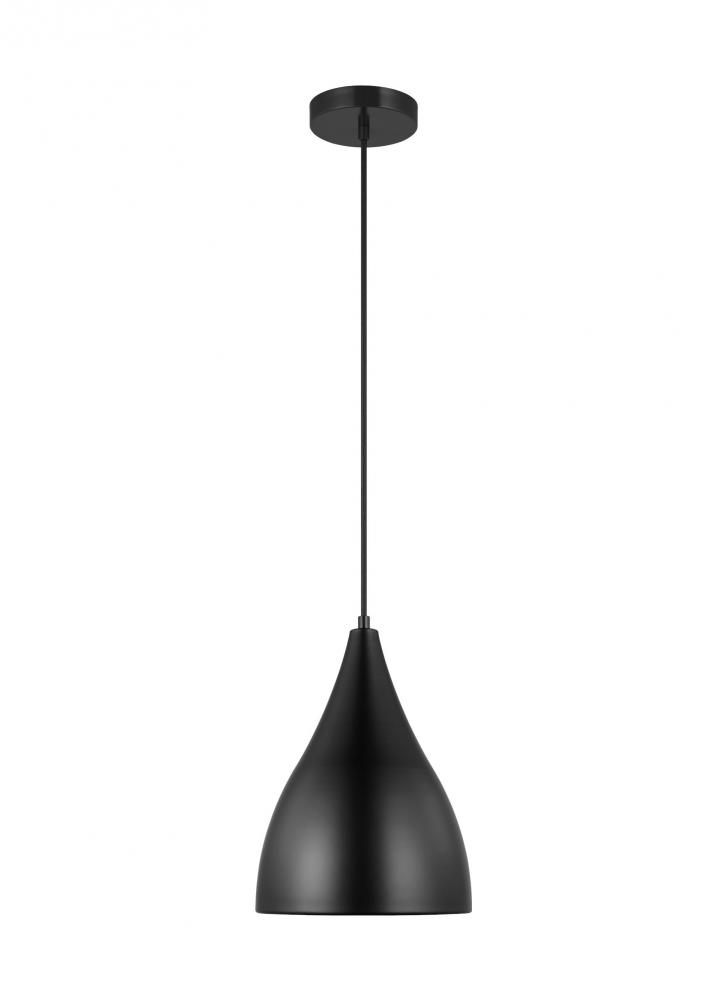 Oden modern mid-century 1-light LED indoor dimmable small pendant in midnight black finish with midn