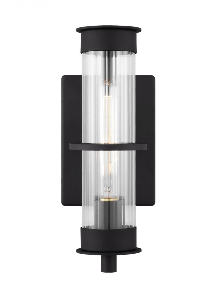 Alcona transitional 1-light LED outdoor exterior small wall lantern in black finish with clear flute