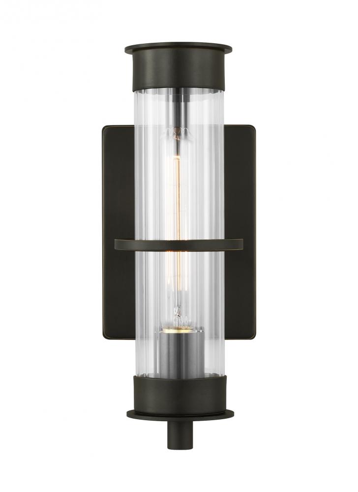 Alcona transitional 1-light LED outdoor exterior small wall lantern in antique bronze finish with cl
