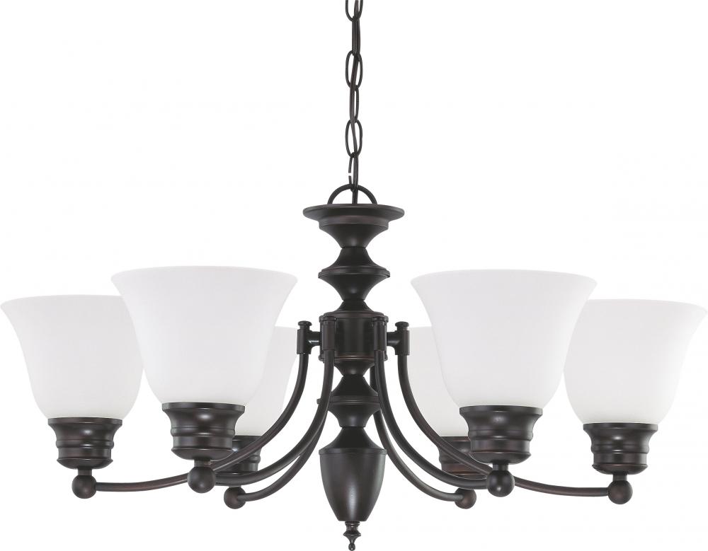 Empire - 6 Light Chandelier with Frosted White Glass - Mahogany Bronze Finish