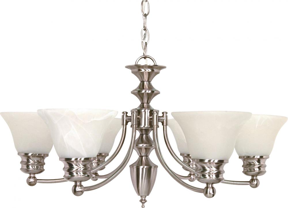 Empire - 6 Light Chandelier with Alabaster Glass - Brushed Nickel Finish