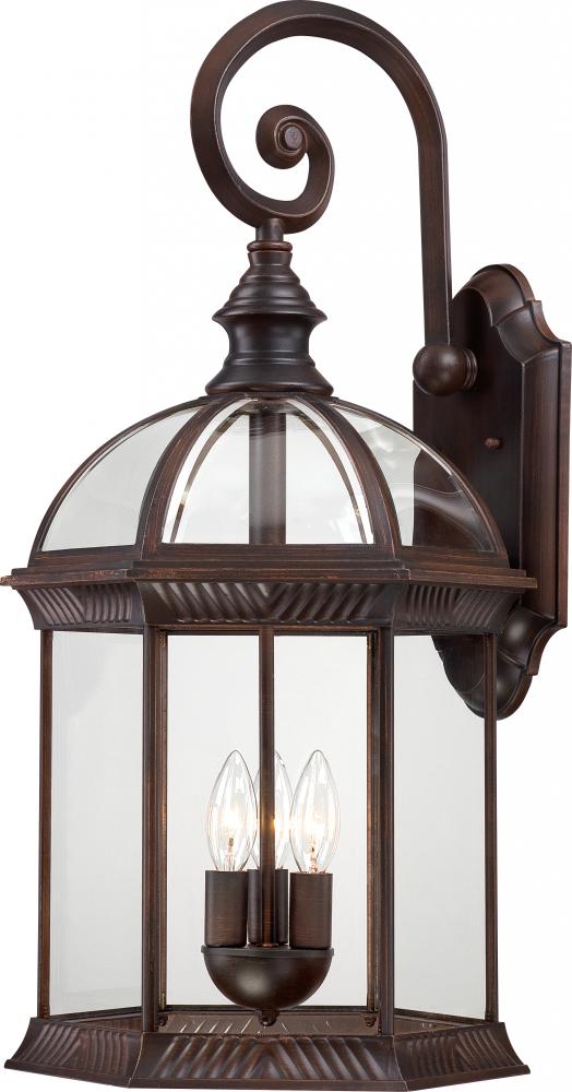 Boxwood - 3 Light 26" Wall Lantern with Clear Beveled Glass - Rustic Bronze Finish
