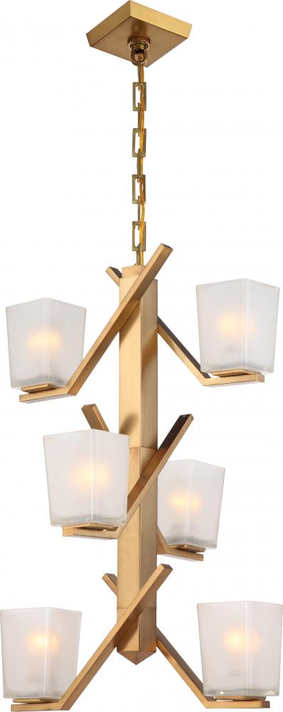 Timone - 6 Light Pendant with Etched Sandstone Glass; Vintage Brass Finish