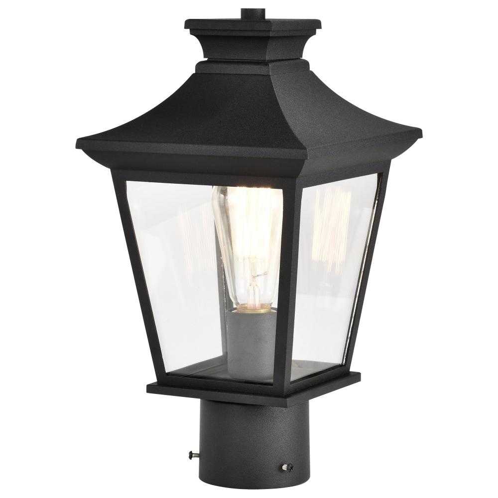 Jasper Collection Outdoor 14 inch Post Light Pole Lantern; Matte Black Finish with Clear Glass