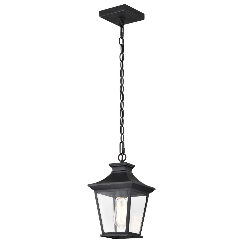 Jasper Collection Outdoor 12 inch Hanging Light; Matte Black Finish with Clear Glass
