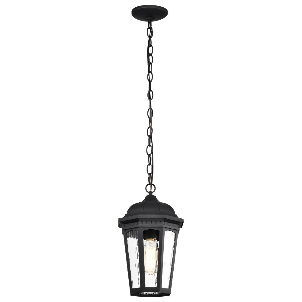 East River Collection Outdoor 14.5 inch Hanging Light; Matte Black Finish with Clear Water Glass