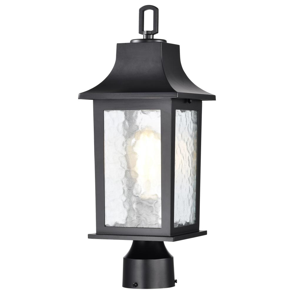 Stillwell Collection Outdoor 17 inch Post Light Pole Lantern; Matte Black with Clear Water Glass