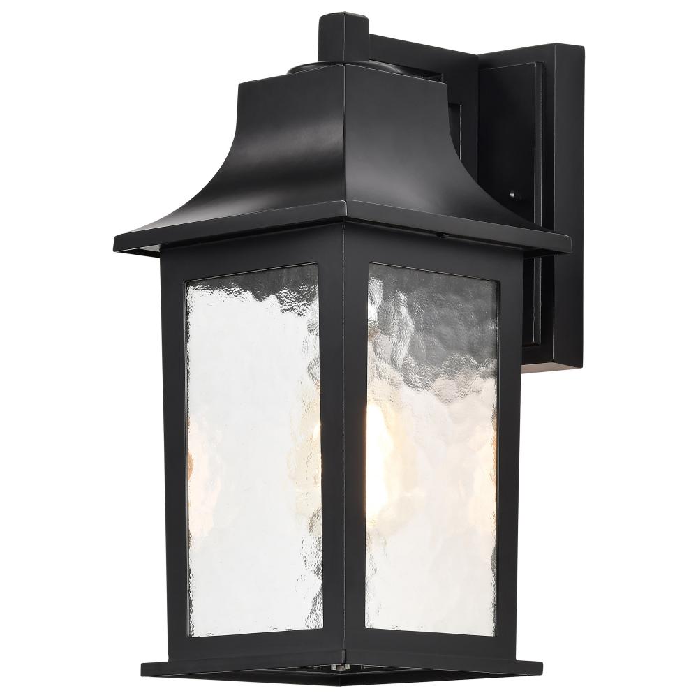 Stillwell Collection Outdoor 13 inch Wall Light; Matte Black Finish with Clear Water Glass