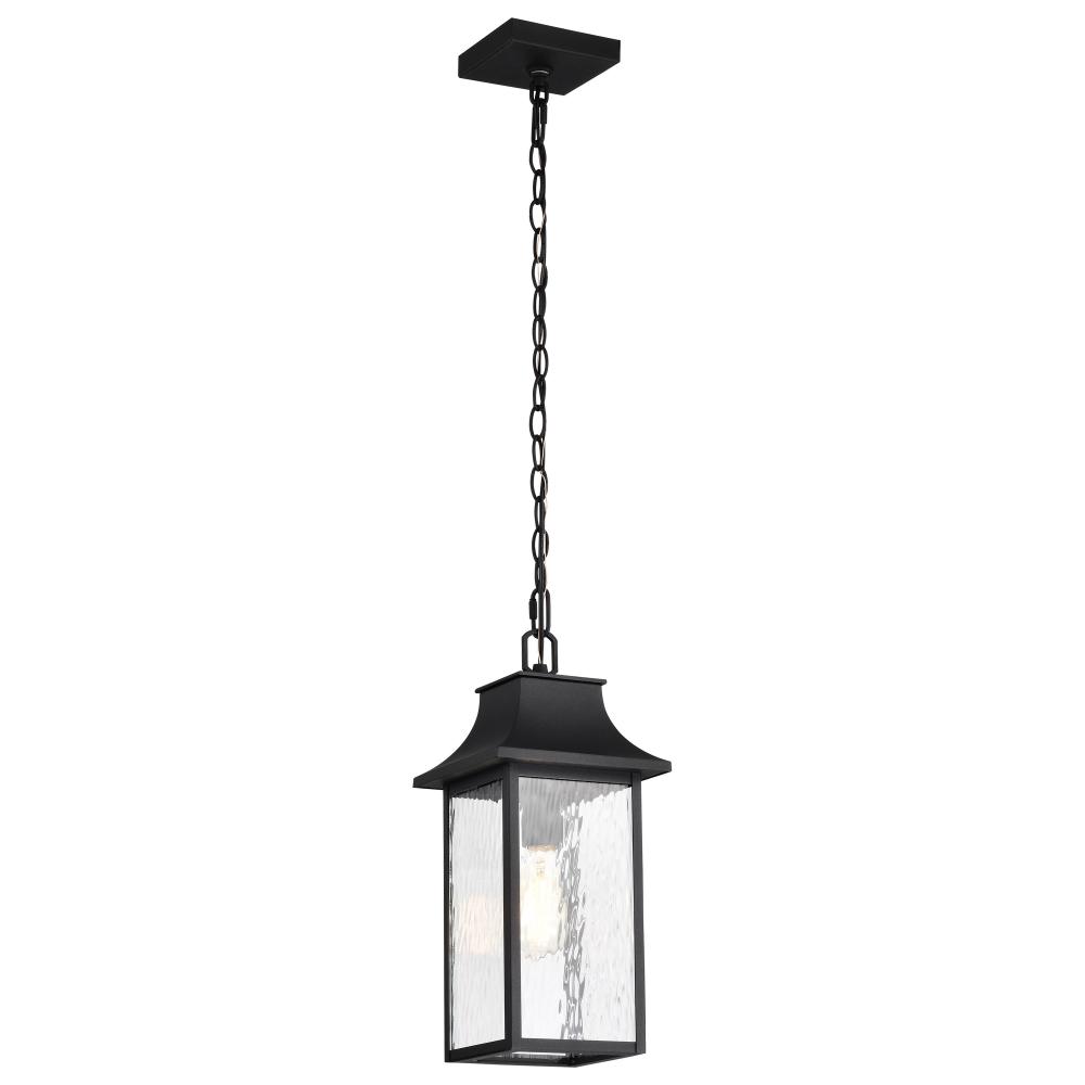 Austen Collection Outdoor 17 inch Hanging Light; Matte Black Finish with Clear Water Glass