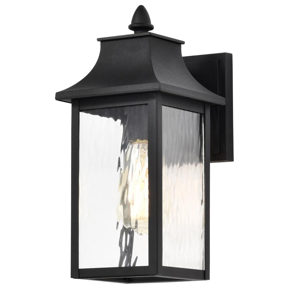 Austen Collection Outdoor 13 inch Small Wall Light; Matte Black Finish with Clear Water Glass