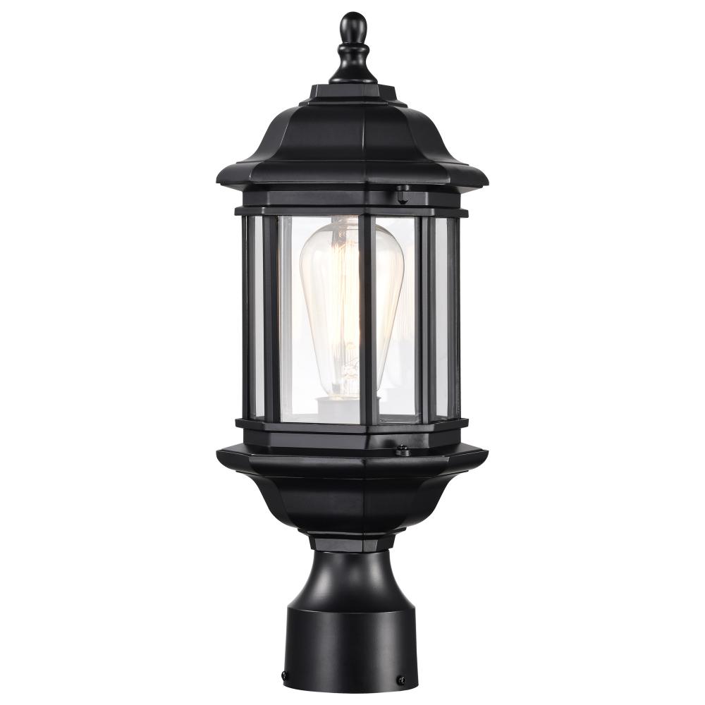 Hopkins Outdoor Collection 16 inch Small Post Light Pole Lantern; Matte Black Finish with Clear