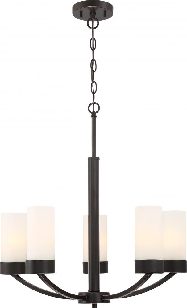 Denver - 5 Light Chandelier with Satin White Glass - Mahogany Bronze Finish