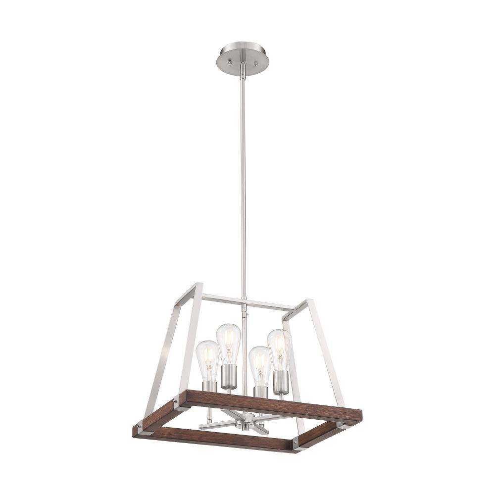 Outrigger - 4 Light Pendant with - Brushed Nickel and Nutmeg Wood Finish