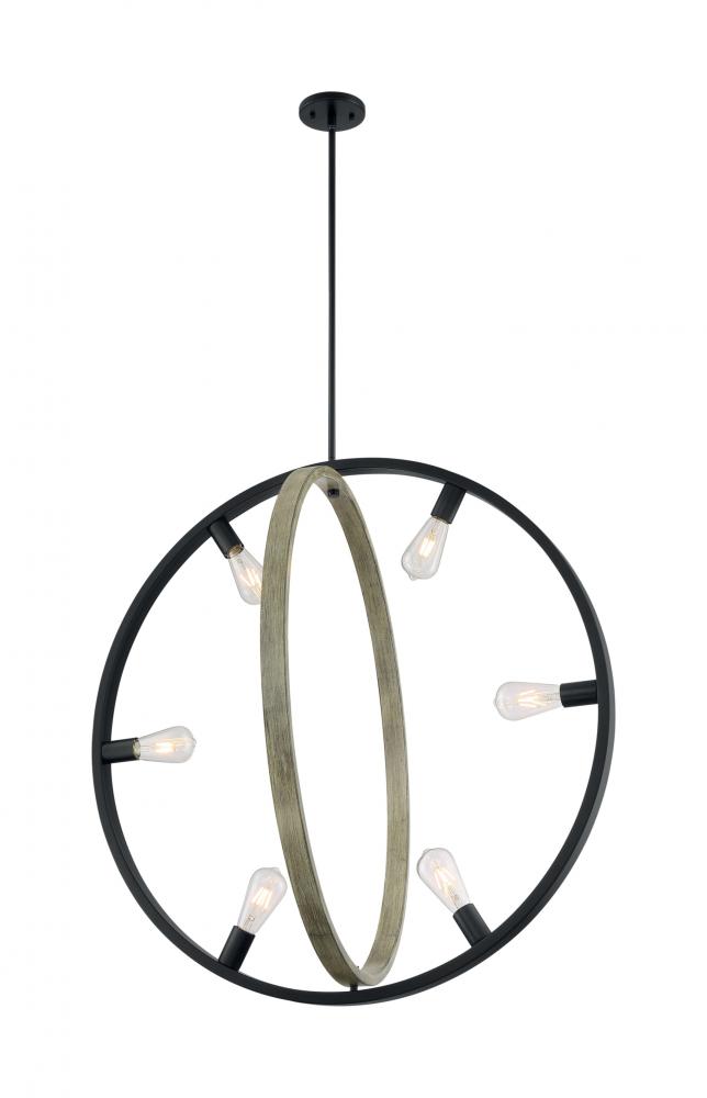 Augusta - 6 Light Pendant with- Black and Wood Finish