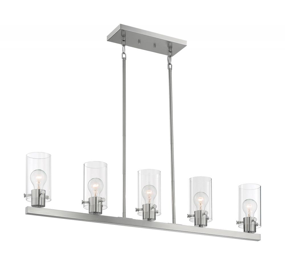 Sommerset - 5 Light Island Pendant with Clear Glass - Brushed Nickel Finish