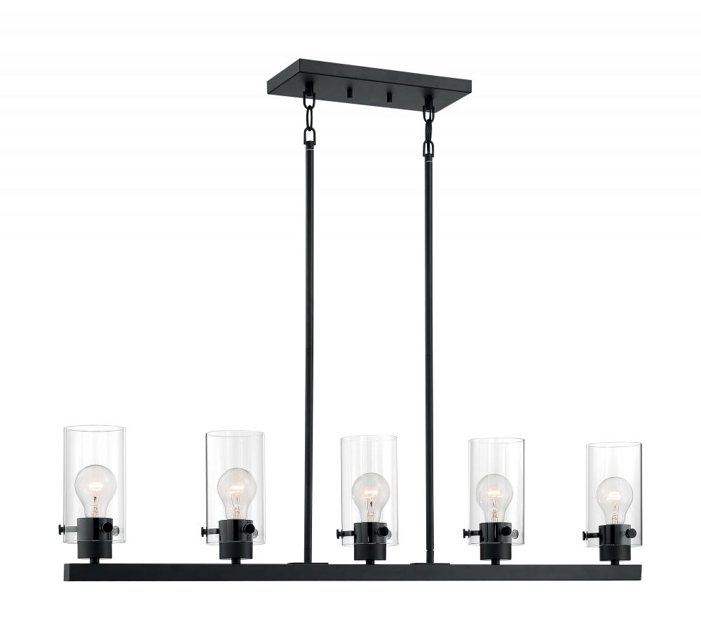 Sommerset - 5 Light Island Pendant with Clear Glass - Matte Black Finish