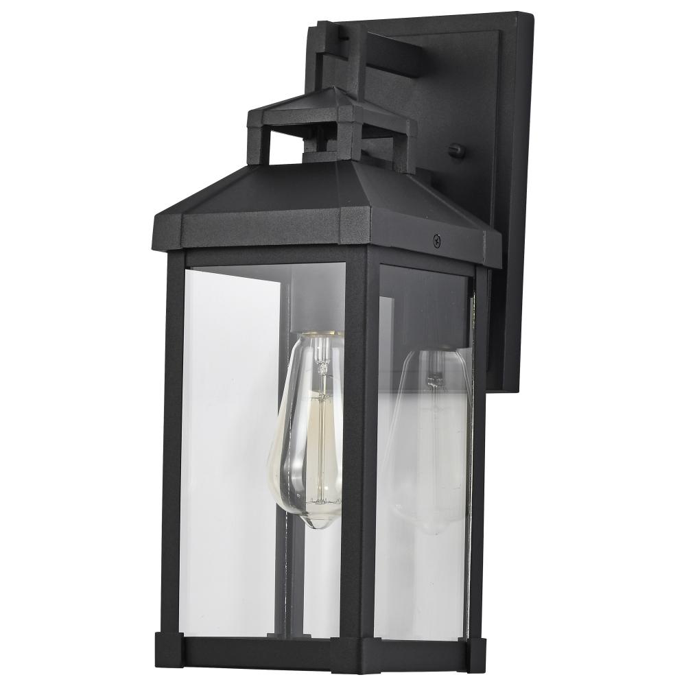 Corning; 1 Light Medium Wall Lantern; Matte Black with Clear Glass