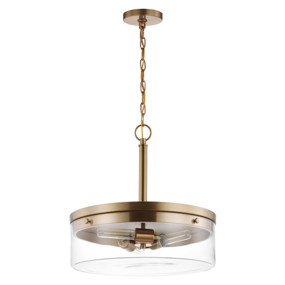 Intersection; 3 Light; Pendant; Burnished Brass with Clear Glass