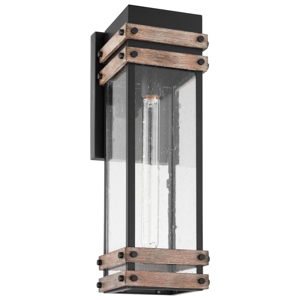 Homestead; 1 Light; Large Wall Lantern; Matte Black & Wood Finish with Clear Seeded Glass