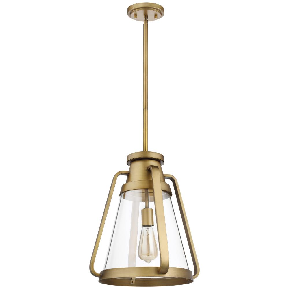 Everett; 1 Light; 14 Inch Pendant; Natural Brass with Clear Glass