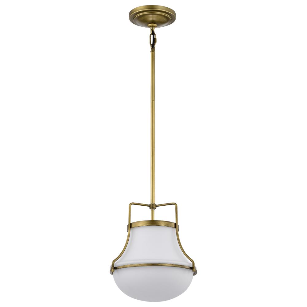 Valdora 1 Light Pendant; 10 Inches; Natural Brass Finish; White Opal Glass