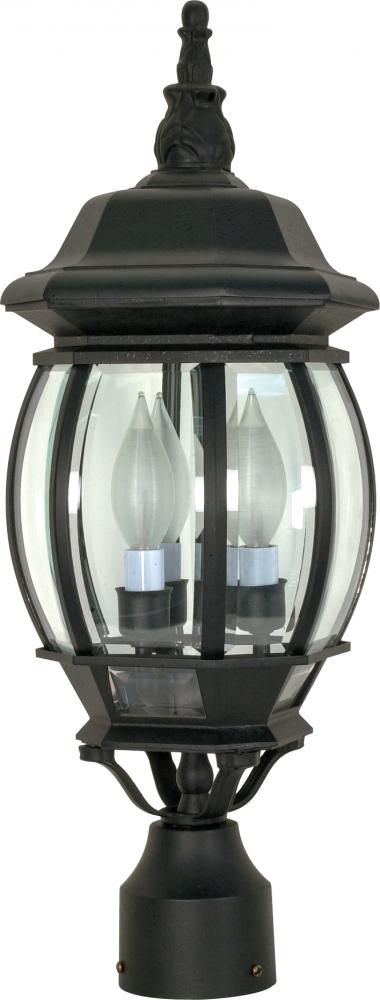 Central Park - 3 Light 21" Post Lantern with Clear Beveled Glass - Textured Black Finish