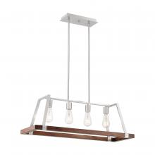 Nuvo 60/6884 - Outrigger - 4 Light Island Pendant with - Brushed Nickel and Nutmeg Wood Finish