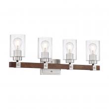 Nuvo 60/6964 - Arabel - 4 Light Vanity - with Clear Seeded Glass -Brushed Nickel and Nutmeg Wood Finish