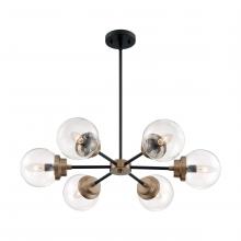 Nuvo 60/7126 - Axis - 6 Light Chandelier with Clear Glass - Matte Black and Brass Finish