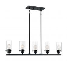 Nuvo 60/7276 - Sommerset - 5 Light Island Pendant with Clear Glass - Matte Black Finish