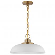 Nuvo 60/7480 - Colony; 1 Light; Small Pendant; Matte White with Burnished Brass