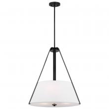 Nuvo 60/7696 - Brewster; 3 Light Pendant; Black Finish; Faux Leather Wrapped Straps; White Textile Shade