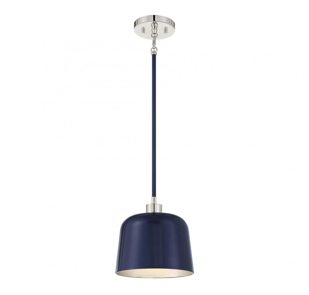 1-Light Pendant in Navy Blue with Polished Nickel